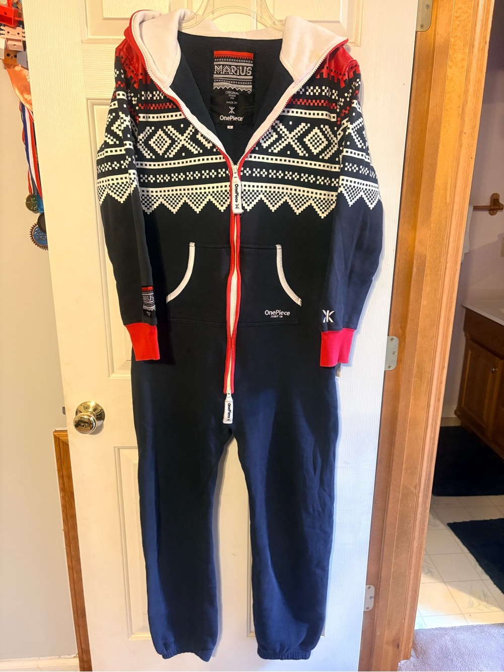 OnePiece Marius Onesie Navy Red Norwegian Nordic Jumpsuit Unisex Size S